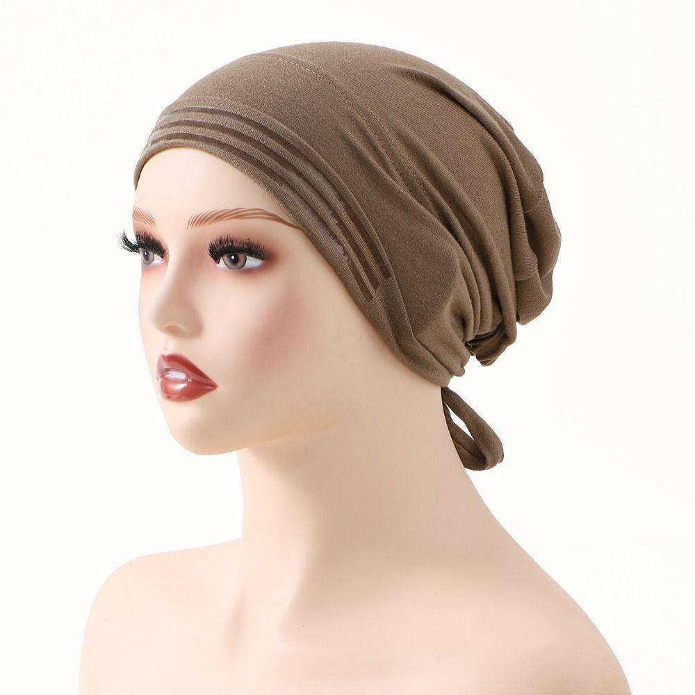 Solid Color Muslim Hijab Cap Stretch Material Inner Hijab Caps Elastic Turban Hat  Islamic Wear