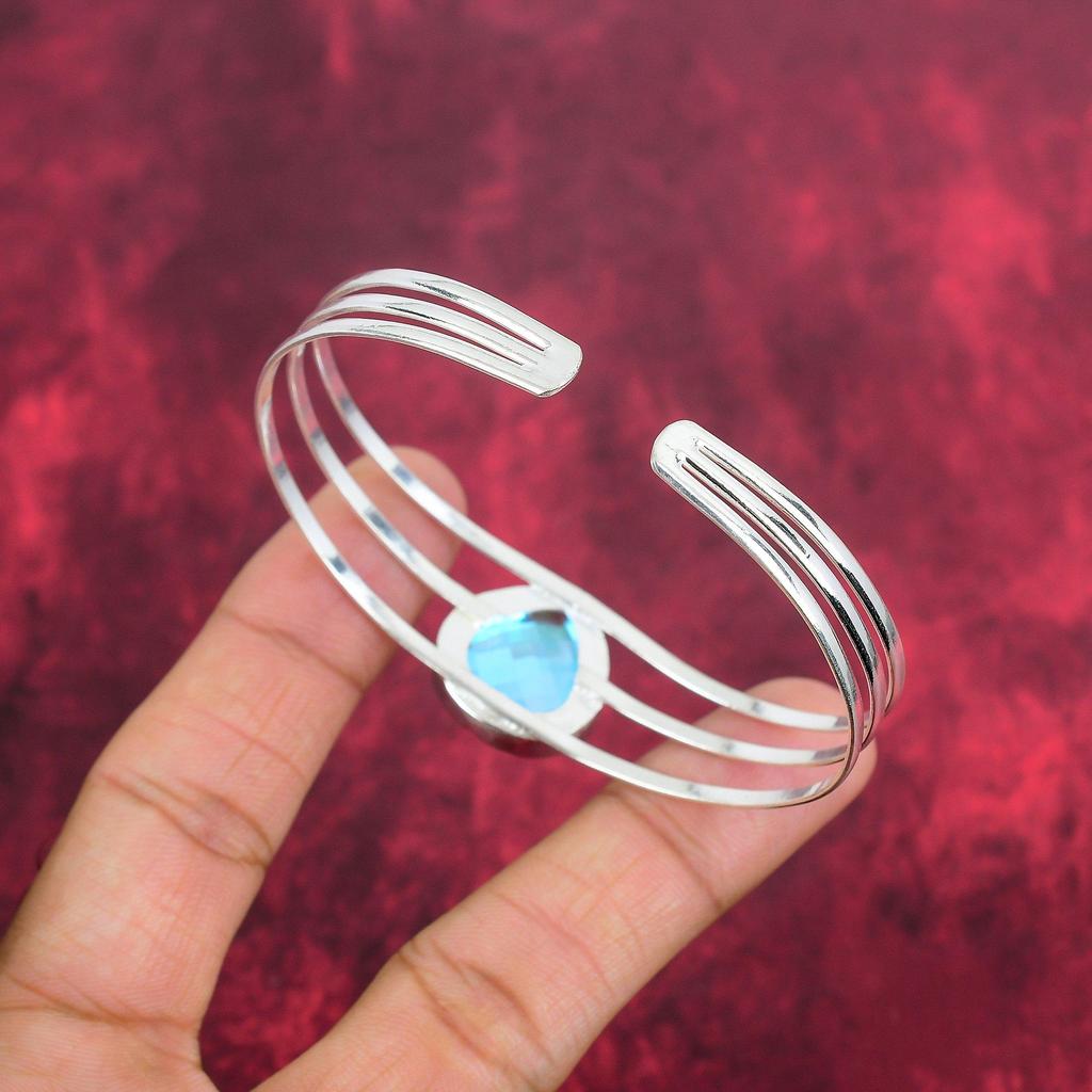 Mystic Topaz Bangle Gemstone Jewelry, 925 Solid Sterling Silver Adjustable Chain Bangle, Gift For Women Handmade Bangle