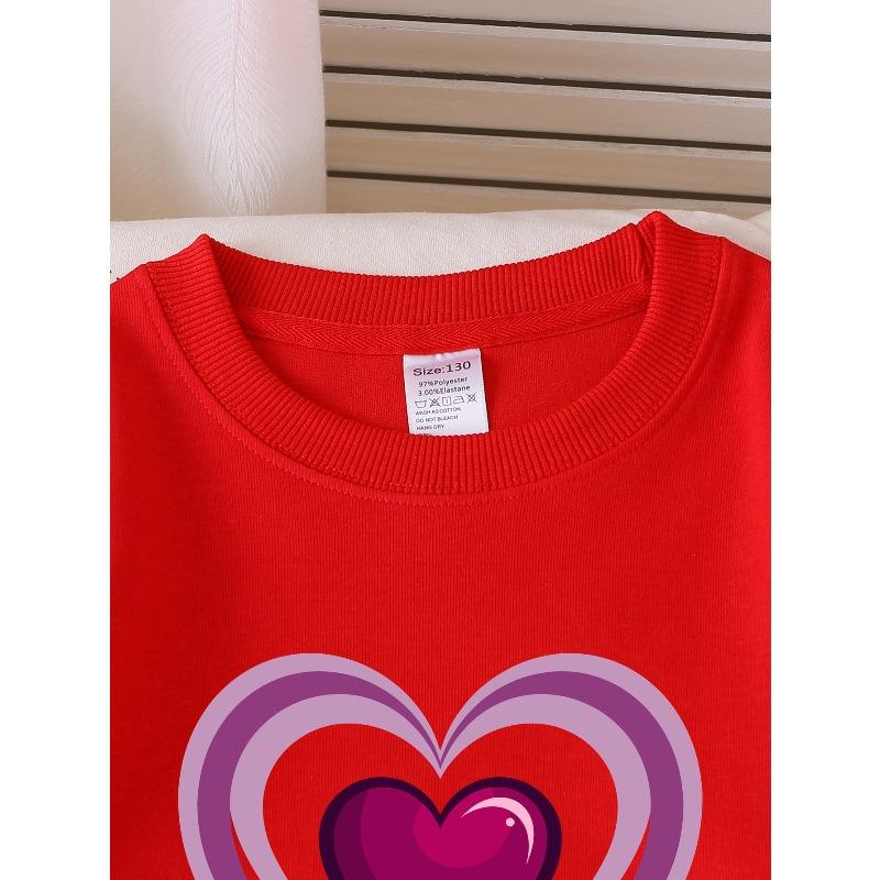 European Sizes Girls Layered Heart Design Crewneck Sweatshirt | New Year Western Style, Soft Long Sleeved T-Shirt, Casual for Little Girls.