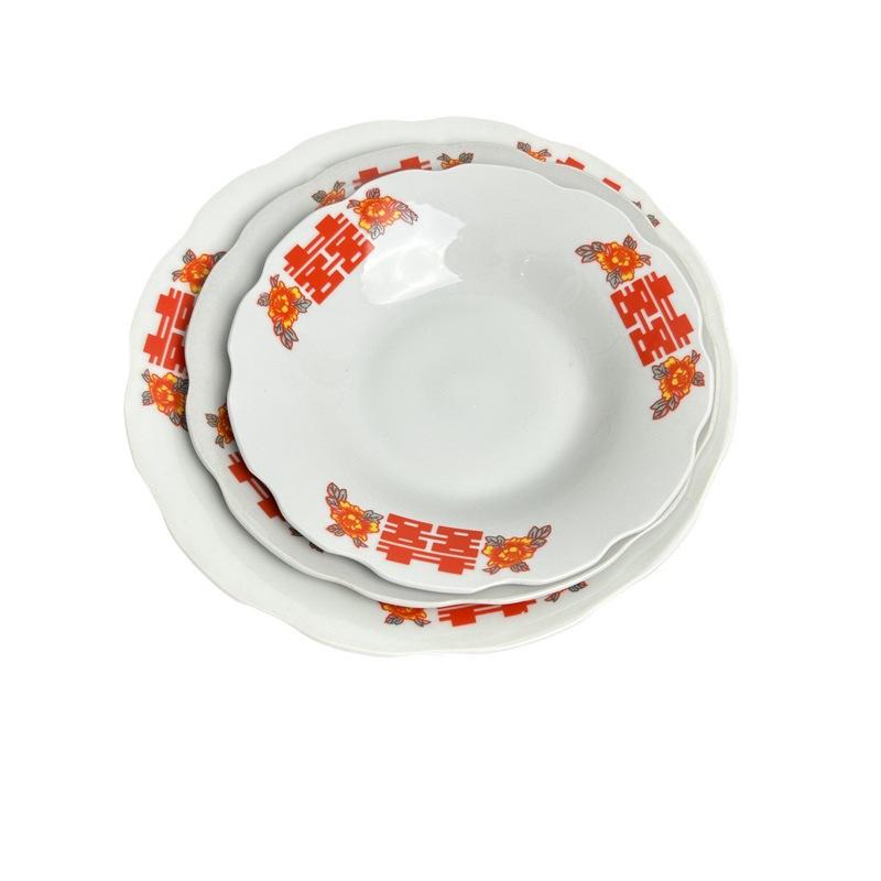 Vintage Double Happiness Plate Retro Dish for Snacks Fruits Hotpot Chinese Style Tableware