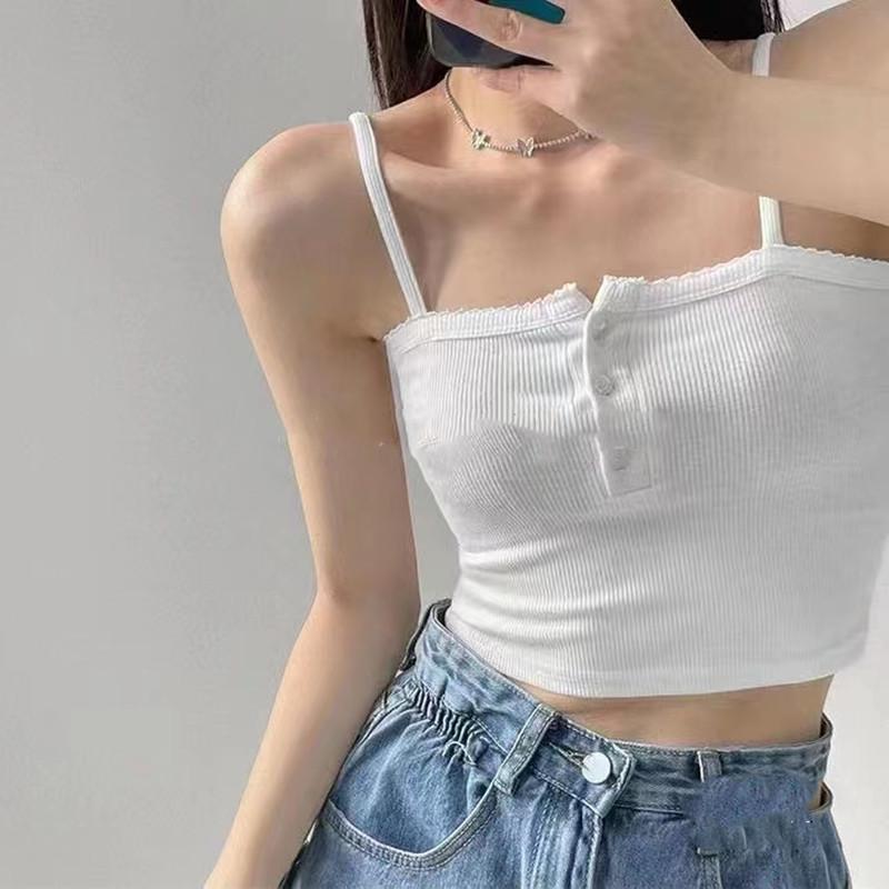 New Summer Women's Lace Knitted Vest Suspender Inner Wear Sexy Hot Girl's Navel-exposed Top