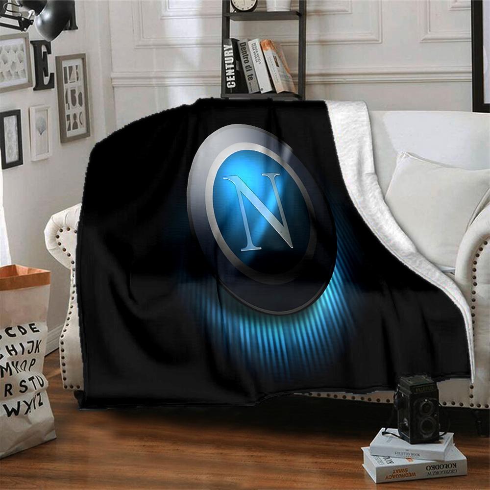 Coperta in Flanella Blu Elettrico con Logo Napoli, Poliestere Morbido, Design Moderno, Per Tutte le Stagioni per Campeggio, Viaggi, Regali per le Feste o Compleanni