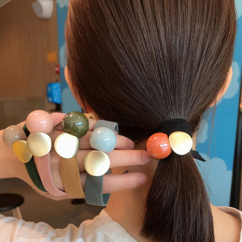 Pastel Bead Metal Hair Tie 5P SET