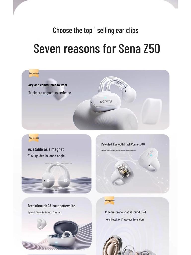 Sanag Z50 ProMax Bluetooth Air Conduction Sport Clip-on Wireless Earbuds