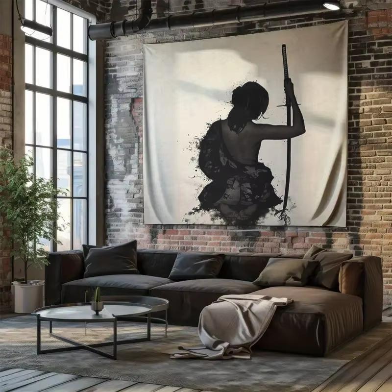 Anime Samurai Tapestry, Japanese Warrior Wall Art for Living Room Bedroom Aesthetic Home Decor