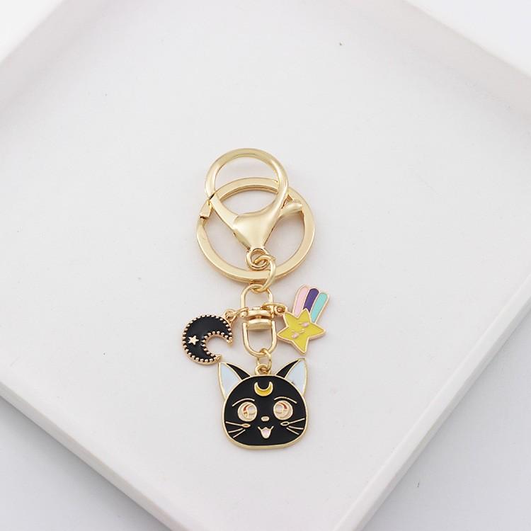 

Мультяшная красивая девушка кошка брелок луна звезда металлический кулон милая личность пара сумка украшения One Size чёрный
