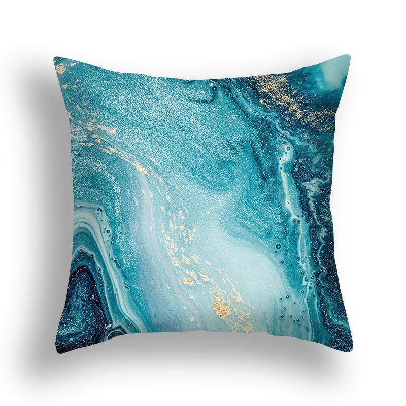 Niebieska Marmurowa Poszewka na Poduszkę 45x45cm Wzór Skały Morskiej Kwadratowa Sofa Poduszka Kwadratowa Abstrakcyjny Liść