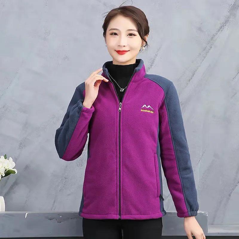 2024 Spring & Autumn Plus Size Fleece Jacket for Middle-aged & Elderly Women, Thickened Casual Cardigan for Moms