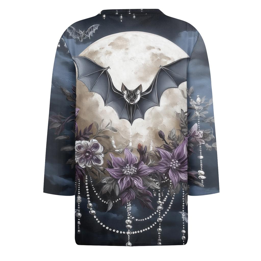 Women's 3/4 Sleeve Loose Fit Casual Shirt Round Neck Halloween Print T-Shirt Top for Everyday Wear
