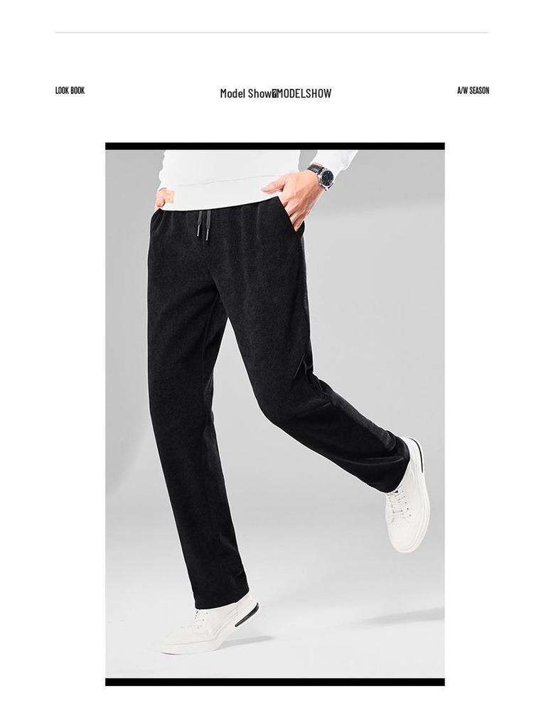 Men's Fleece-Lined Corduroy Pants - Slim Fit, Straight Leg, Business Casual for Autumn and Winter