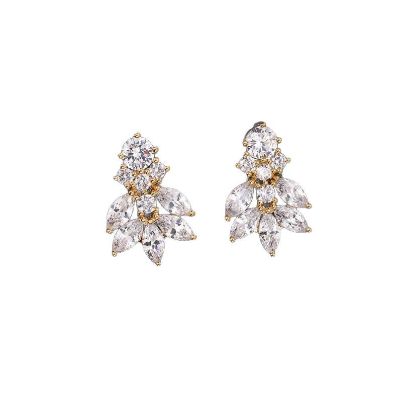 Temperament Elegant Copper Inlaid Zircon Women's Stud Earrings High Sense Bridal Earrings Wedding Photography Steel Needle Earrings Hot