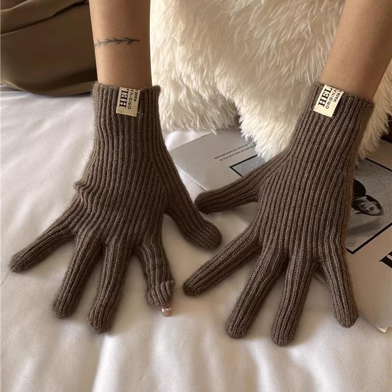 Autumn and Winter Monsoon Split Pointer Knitted Wool Gloves for Women's New Style of Finger-exposed Touch Screen Warm Outdoor Cycling