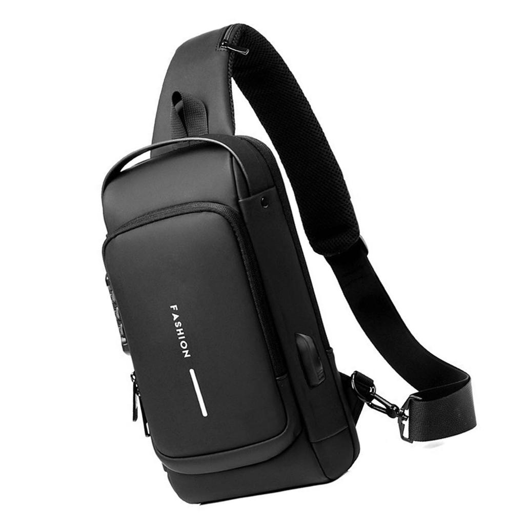 Password Sling Backpack Anti Theft Multifunctional Cycling Chest Bag for Motorcycle Men Grey and Black