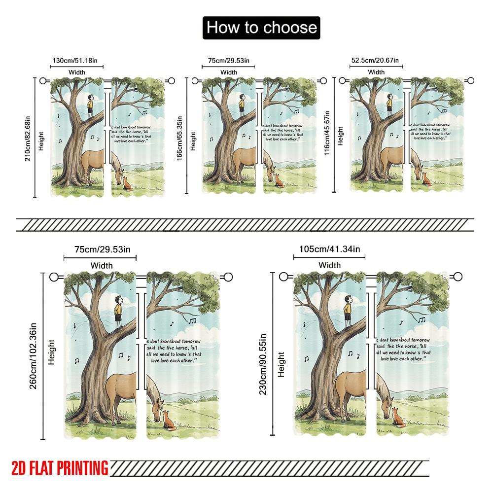 2 Stück 2D Flachdruck Partyvorhang Pferd Baum Freundschaftszitat Polyester Ohne Strom 0 Verwendung für goldene Wanddekoration
