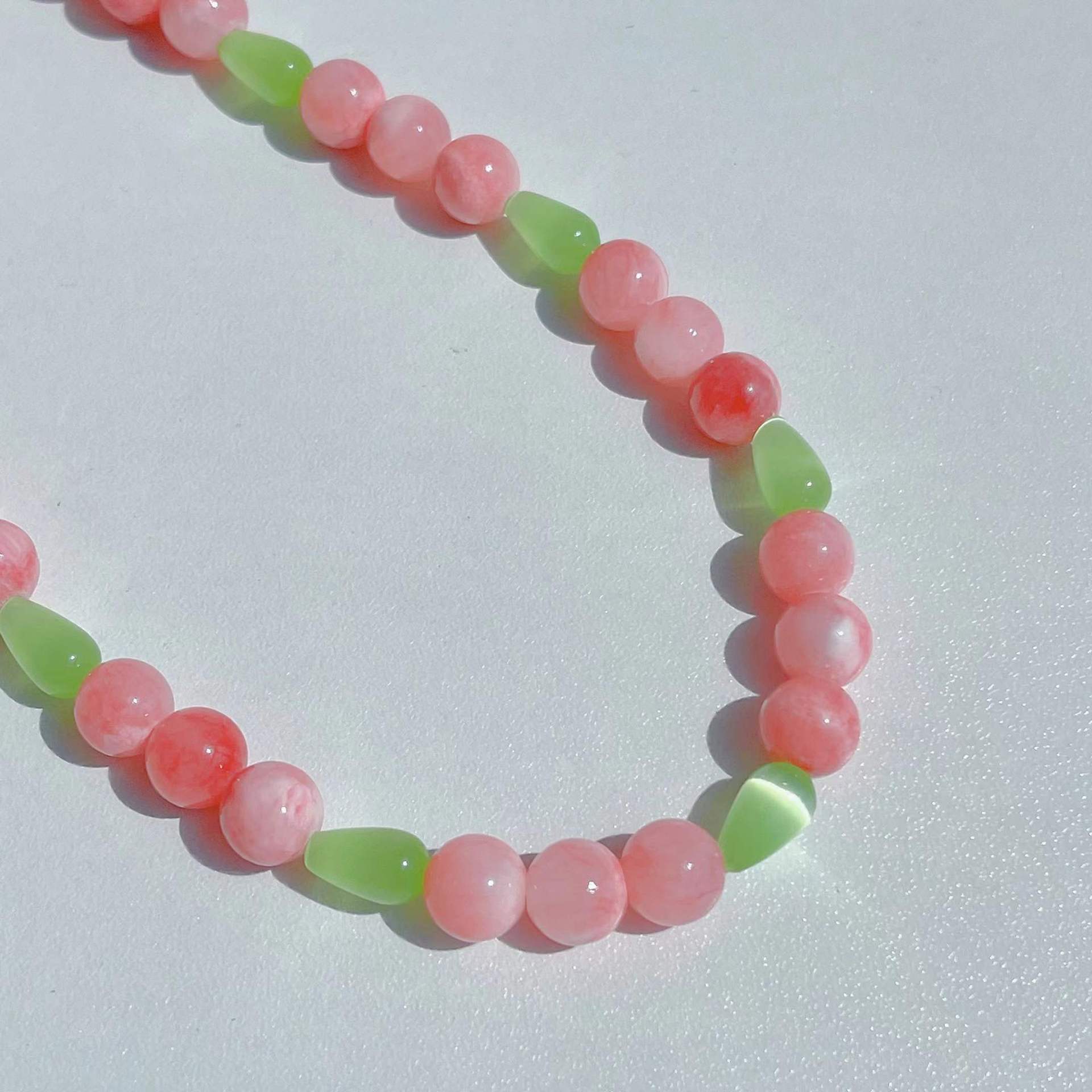 ORIGINAL Style Pink Stone Beaded Phone Chain Good Quality Opal Phone Beaded Chain Charm Lanyard Wrist Strap Fashion