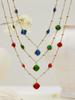 Geometric Glass Stone Earrings & Stainless Steel Bead Necklace Bracelet Set - Multi-color Patchwork Jewelry