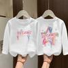 2025 New Girls' Pure Cotton White Base Layer Long Sleeve T-shirt for Spring & Autumn - Medium & Large Kids