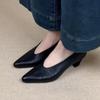 2025 Women's Loafers Leather Luxury Shoes Beige Heels Black Pumps Square Toe Elegant Mary Janes Shoes For Women