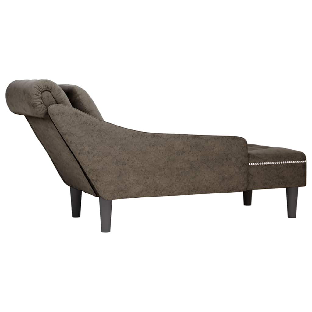 Chaise Longue with Cushion & Right Armrest Gray Faux Leather