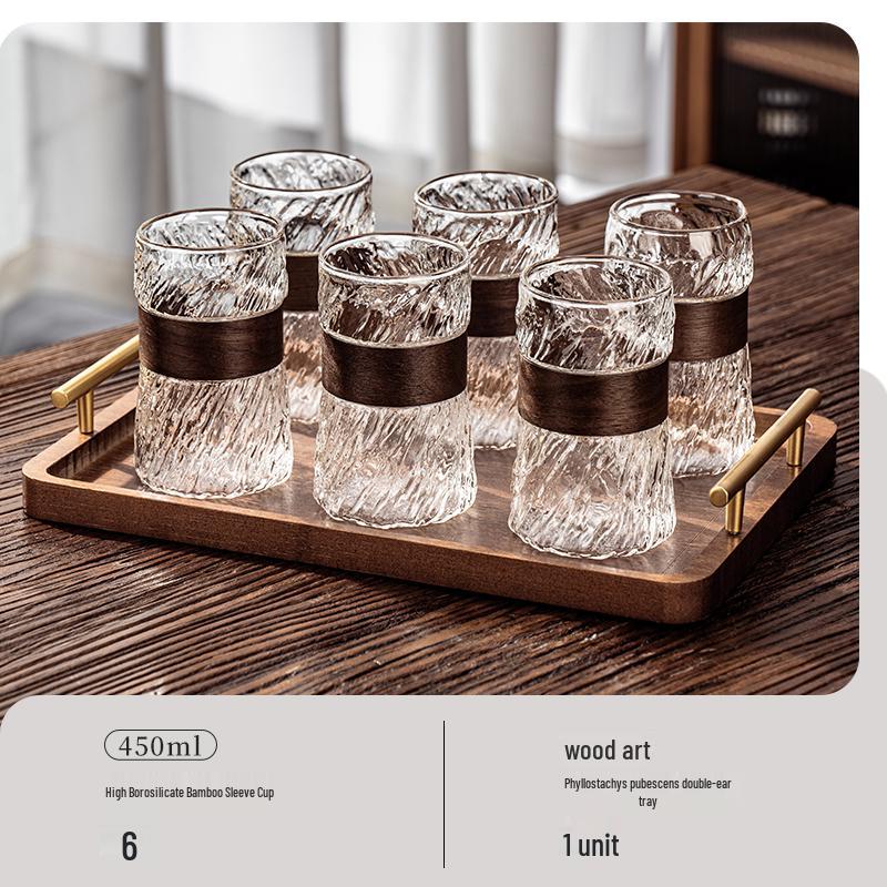 Embossed Glass Water Cup Set for Living Room, High-Temperature Resistant Teaware for Coffee or Beer