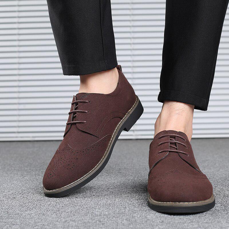 Men Dress Shoes Suede Leather Business Party Leather Wedding Shoes Men Flats Oxfords Formal Shoes