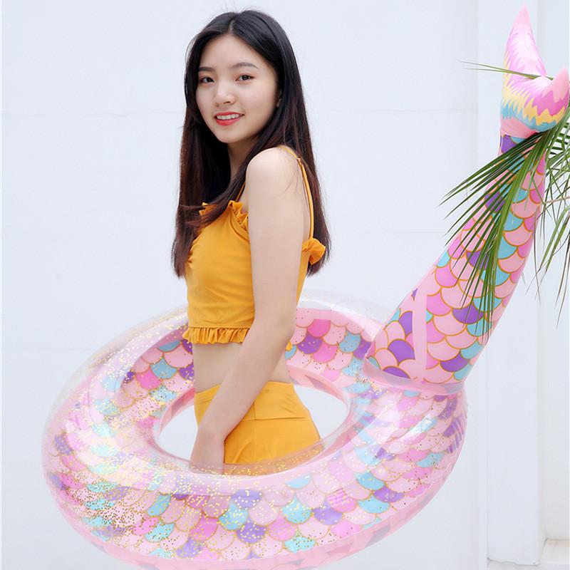 Cartoon New Sequin Mermaid Pattern Inflatable Lifebuoy For Adult Circle Swimming
