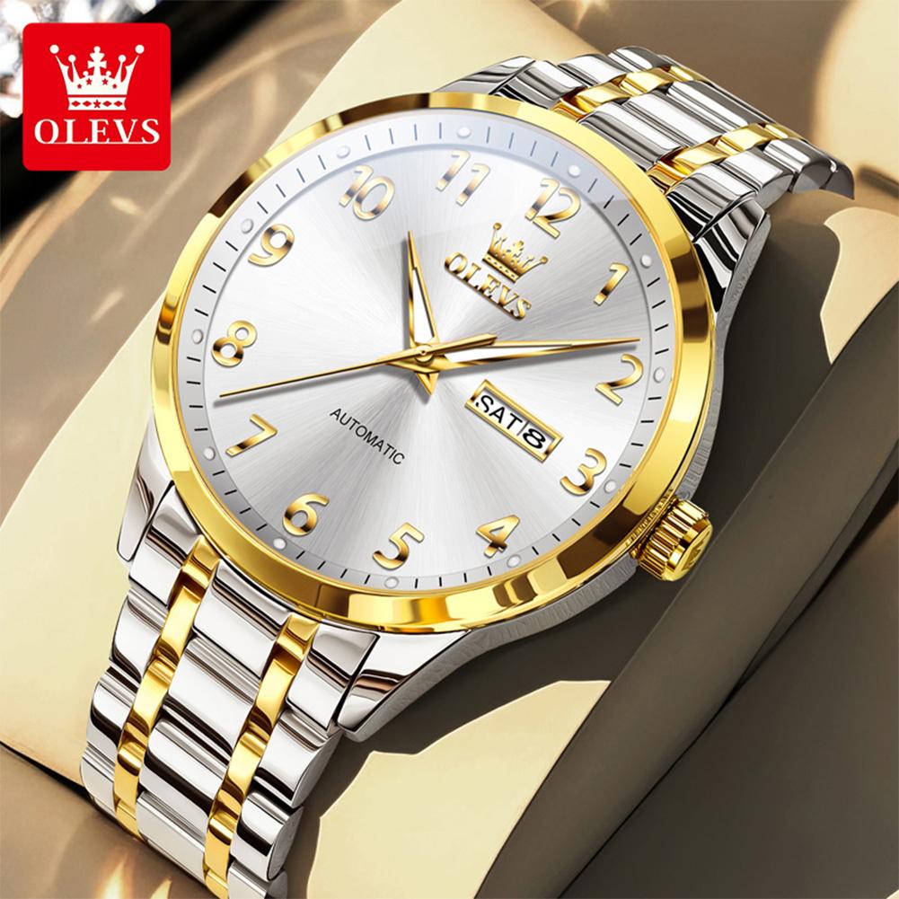 OLEVS 7078 Mens Watch Automatic Mechanical Watch Luxury Brand High Quality Original Stainless Steel Day Date Watches For Man New