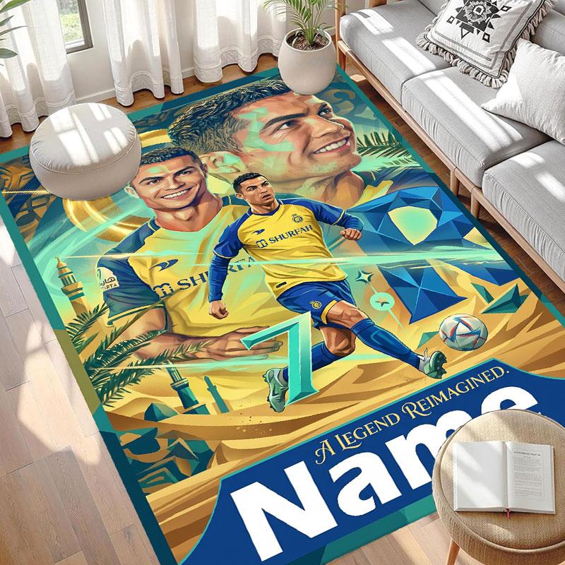 Custom Name Personalized Cristiano Ronaldo Print Carpet, Versatile Home Decor Rug, for Playroom, Apartment, Balcony, Entryway, Hallway Gift