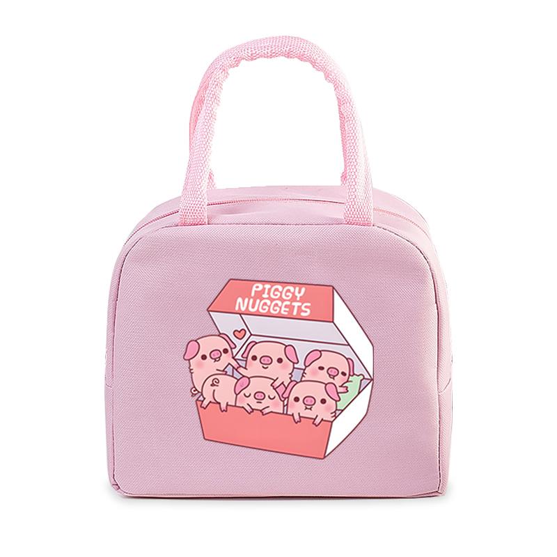 Fast Food Pig Printed Portable Lunch Bags Women Men Thermal Insulation Lunch Box Storage Bag Cartoon Children Bento Lunch Bag