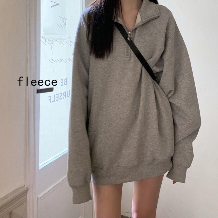 

Повседневные толстовки большого размера, женские корейские модные серые однотонные пуловеры с воротником-поло Kpop, осенняя уличная одежда XXL