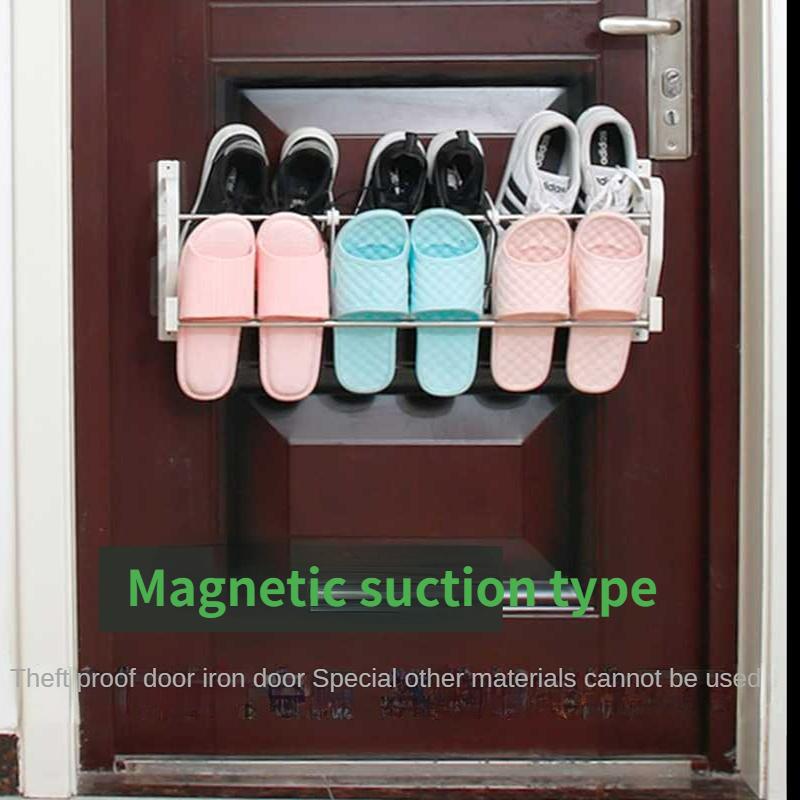 

Полка для обуви на задней двери с магнитным креплением и присоской, подвешиваемая без гвоздей, экономит место, стеллаж для хранения домашних тапочек