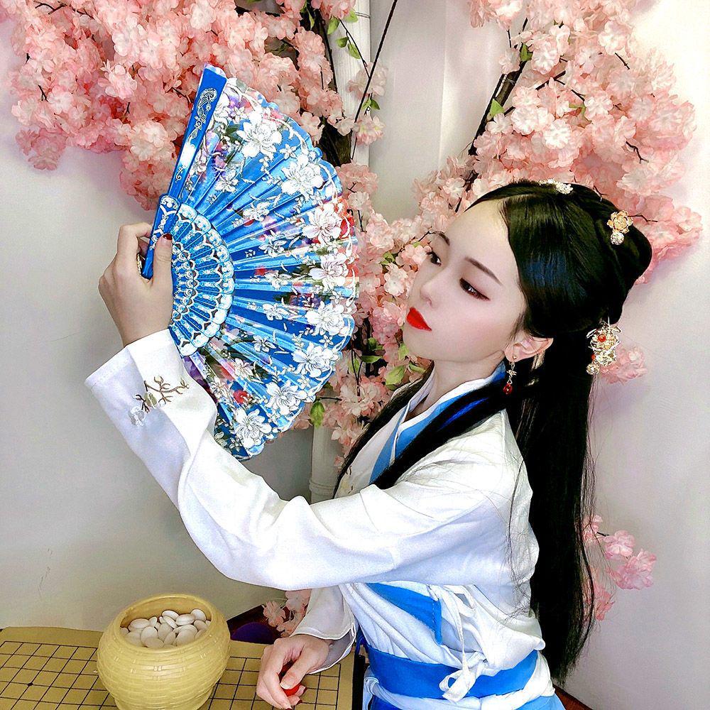 Silk Chinese-Style Folding Fan: Cheongsam, Hanfu, Dance, Wing Chun, Photography Prop