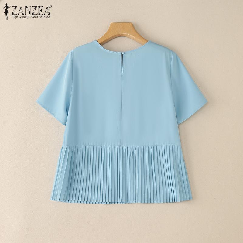 ZANZEA Women Casual Round Neck Loose Short Sleeve Blouse