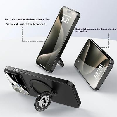 For iPhone 15 Pro Case Compatible with MagSafe Loong Pattern Kickstand Rubberized PC Cover
