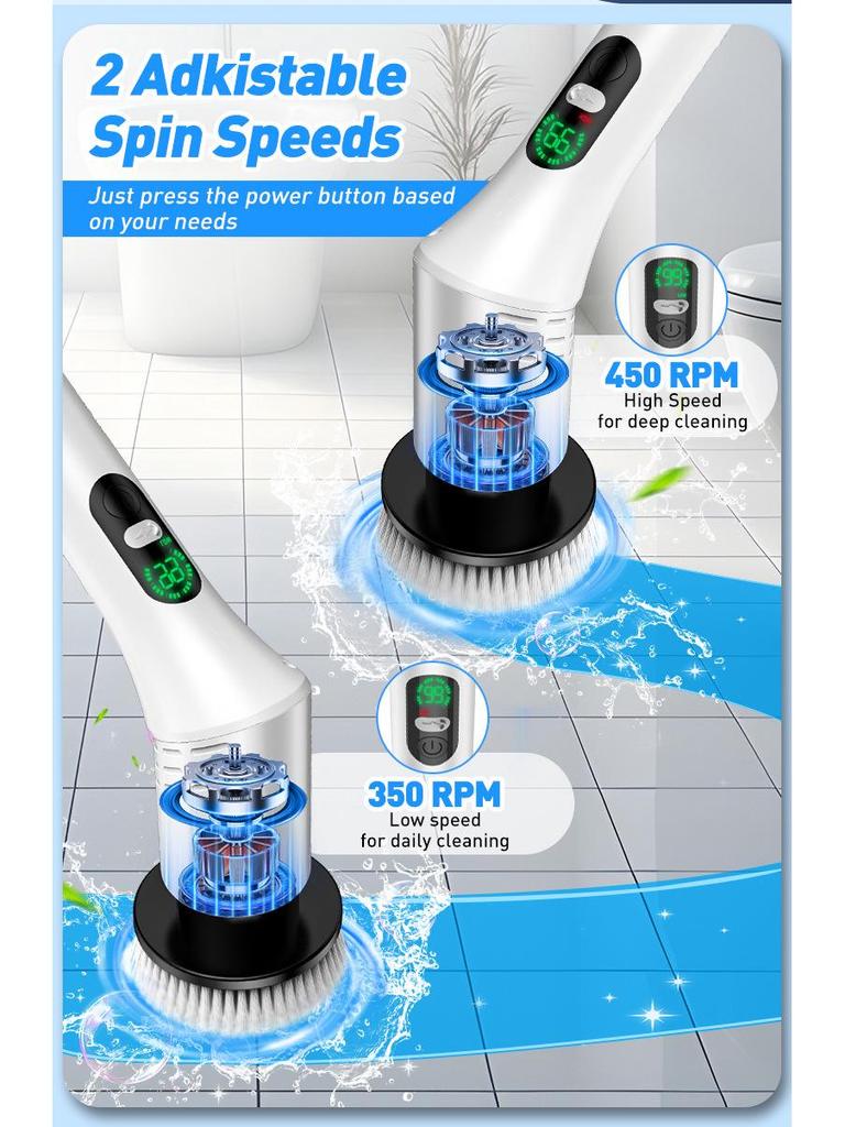 Multi-functional Wireless Electric Cleaning Brush with Rotating Telescopic Handle and Digital Display