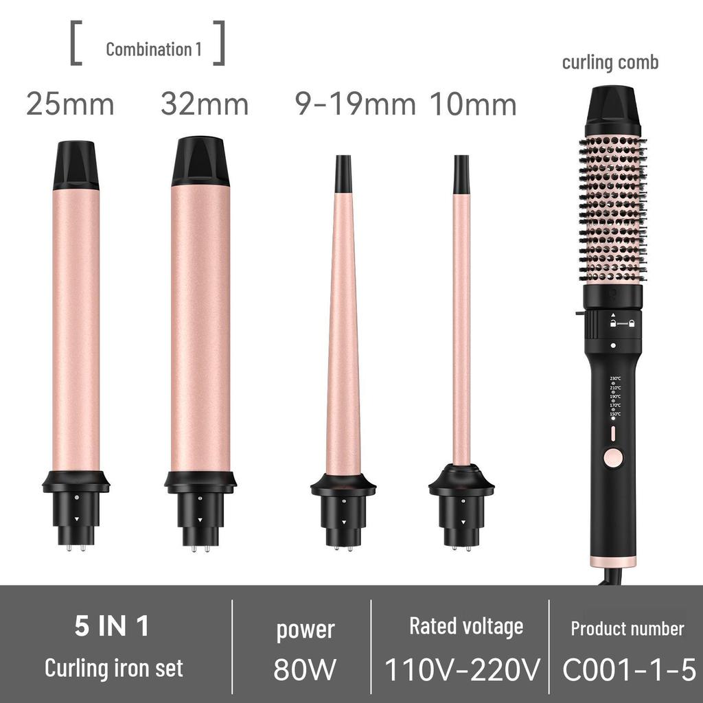 5-in-1 Multifunctional Curling Iron Head Set with Big Wave & Egg Roll Attachments