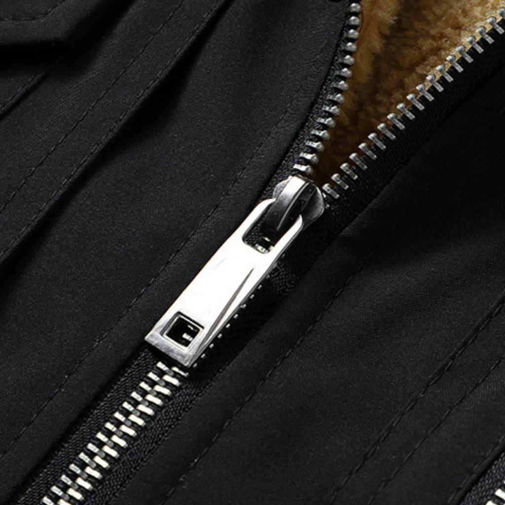 Men's Casual Fleece Solid Color Zipper Vest, Multi-pocket Workwear Vest, Stand-up Collar Lambskin Vest