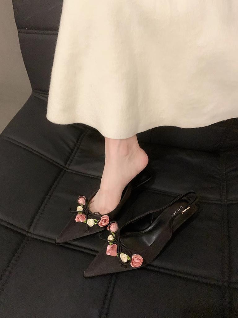 French 2024 French summer feeling new with beautiful temperament one word with high heels sandals women's skirt