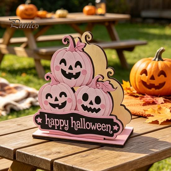 Stable Wooden Napkin Stand Halloween Holder, Cute Pastel Pumpkin Ghost Black Cat Tabletop Tissue Dispenser, Storage for Waterproof Decorative Kitchen