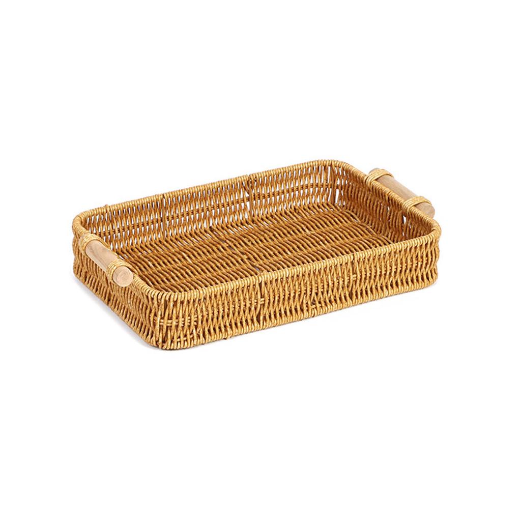 Handmade Wicker Storage Baskets Imitation Rattan Woven Baskets Compact Bread Fruit Organizer Home Organization Tray