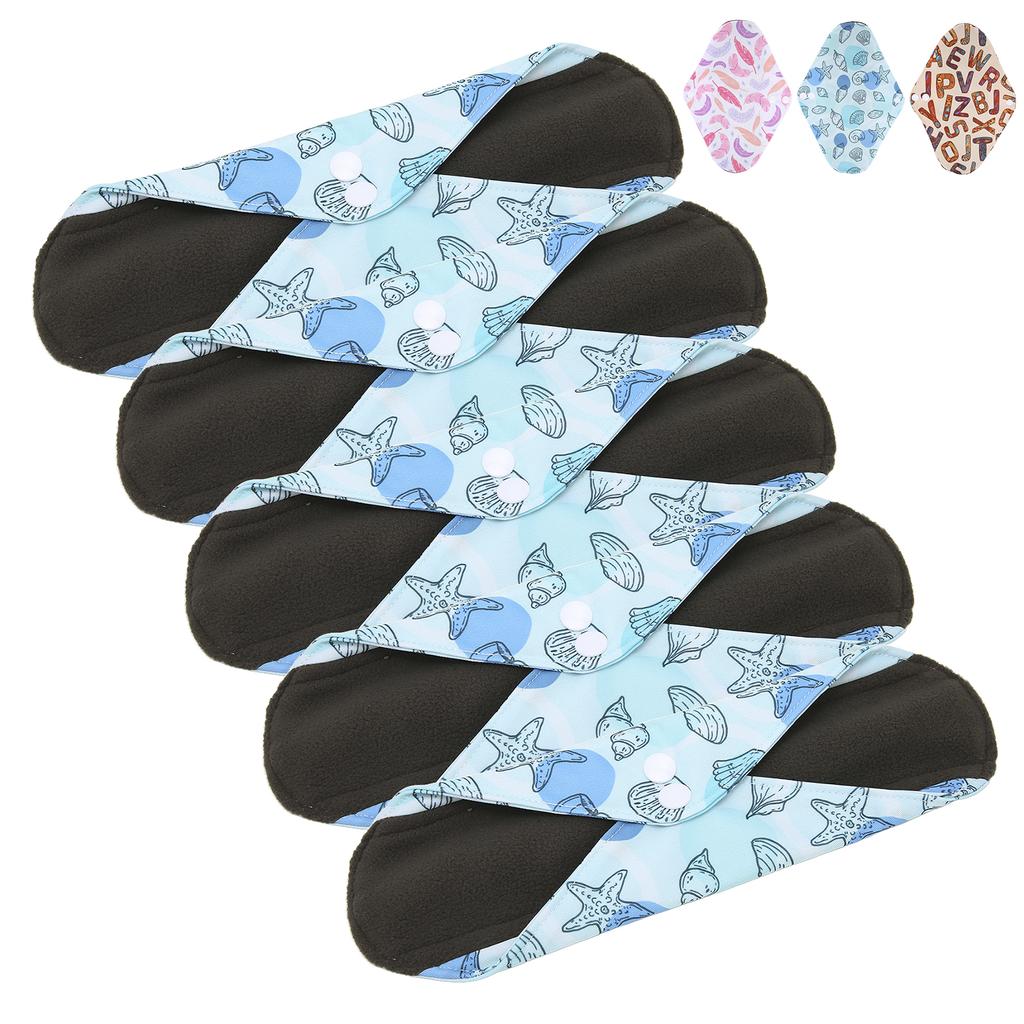 5pcs Menstrual Pads Washable Reusable Leakproof Bamboo Charcoal Panty Liners for Women Size