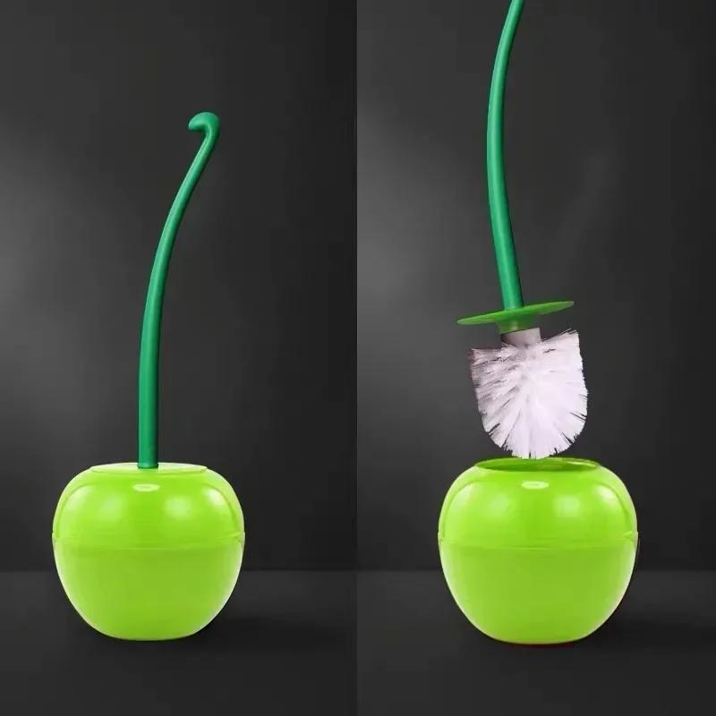 Creative Lovely Cherry Shape Lavatory Brush Toilet Brush Holder Set Red Toilet brush toilet holder bathroom accessories зелёный