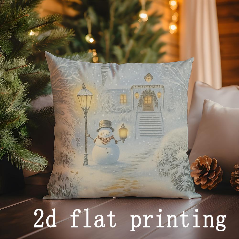 Home Decor Winter Village Scene Pillowcase Suitable For Sofa Bedroom Car Pillow Cover Cushion Rectangular Back Cushion