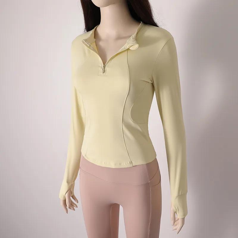 Slim Fit Half-Zip Long Sleeve Yoga Top Women's Quick-Dry Sports Shirt Stretch Fitness Workout Activewear Top