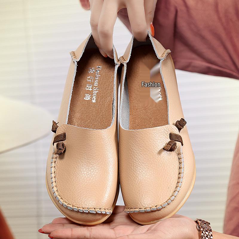 Plus Size Genuine Leather Low-Top Loafers for Women