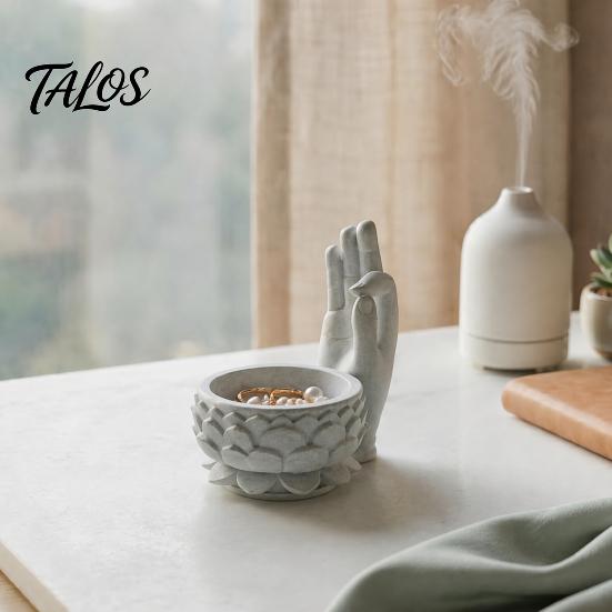 Office Desk Organizer 3D Printed OK Buddha Hand Lotus Flower Pot, Zen Style Mini Planter, Stone Texture Tabletop Ornament Desktop for Succulents