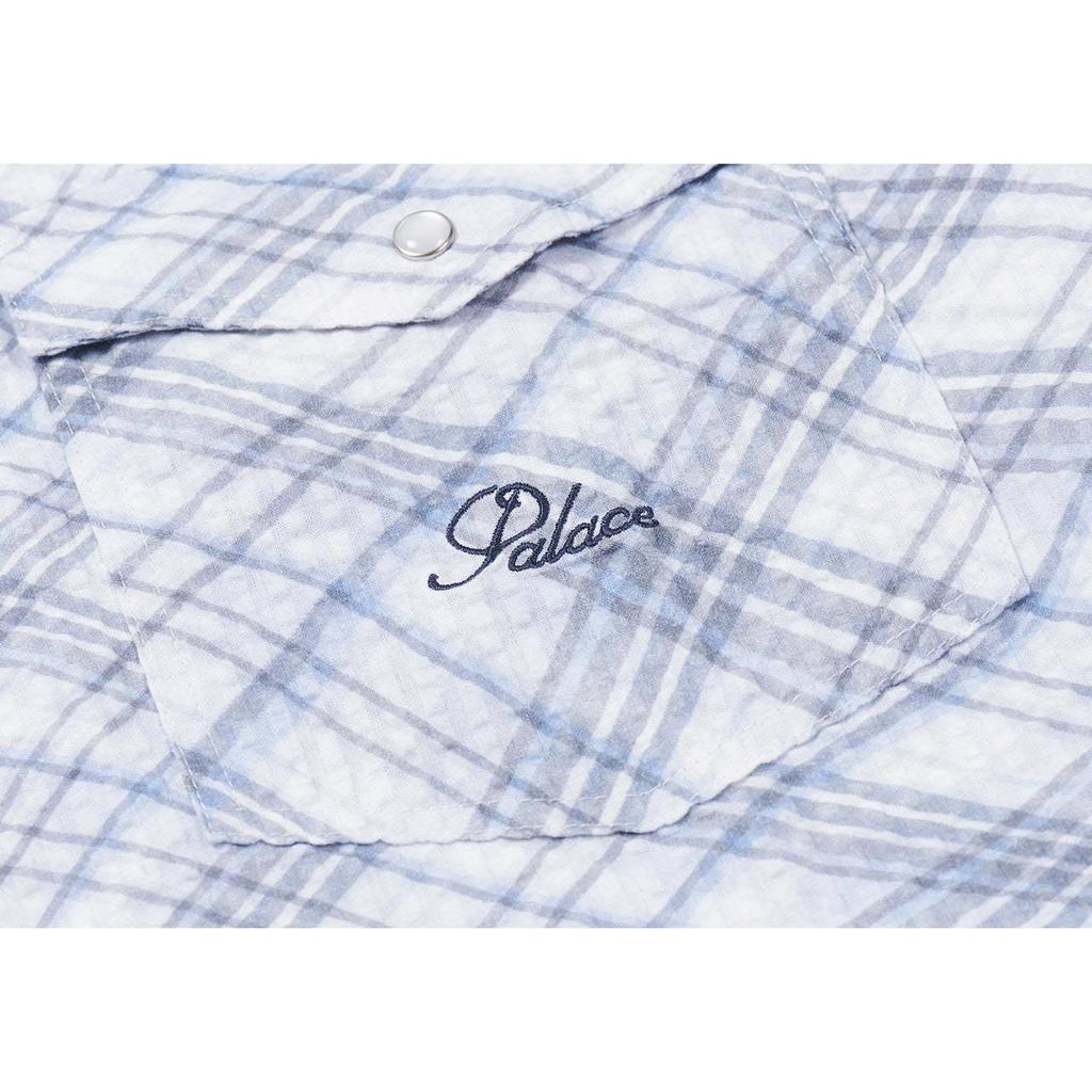 Palace Warp Check Long Sleeve Shirt with Chest Pocket Unisex Tops Blue P22SHT064