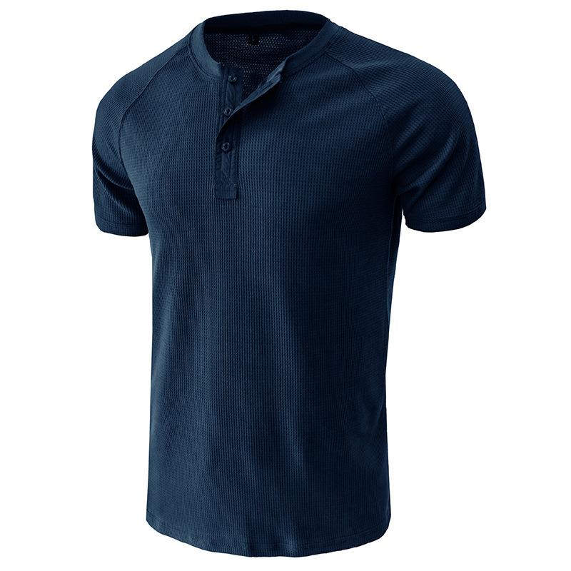 Pánská košile Slim Fit Waffle Henley s krátkým rukávem Pro volný čas Sportovní trička na cvičení pro muže Sportovní triko na 3 knoflíky Letní základní topy odvádějící vlhkost