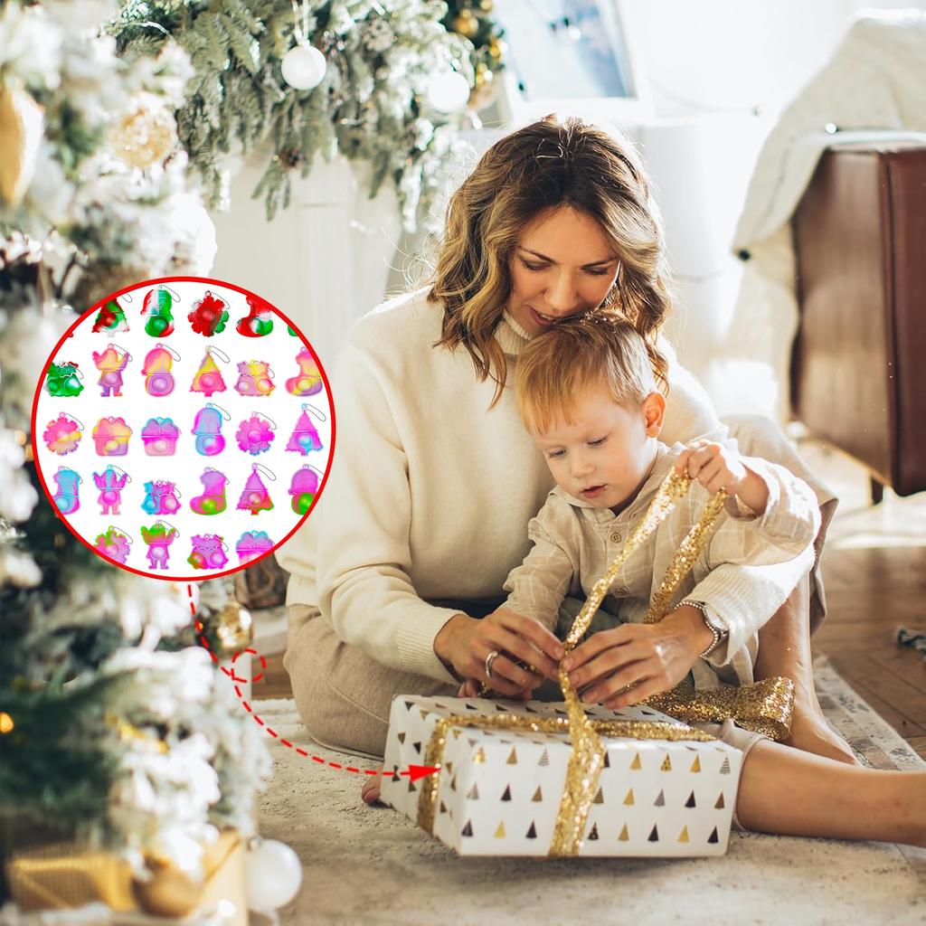 10/30/50Pcs Christmas Mini Keychain Fidget Toys Santa Claus Push Bubbles Sensory Toys Merry Christmas Gifts For Kids Adult
