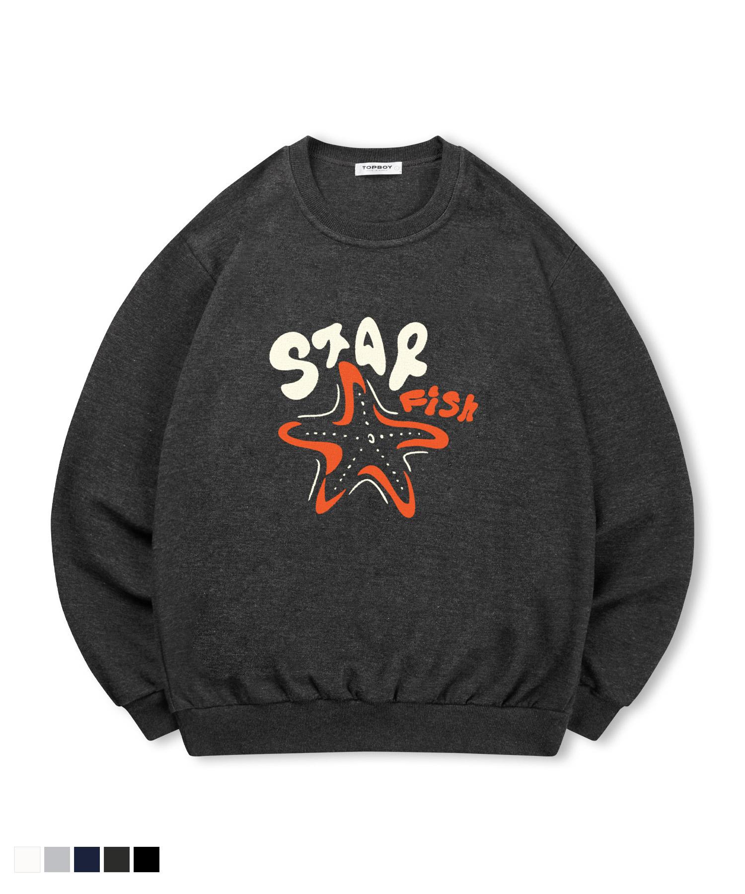 Top Boy [Non-Fleece Or Fleece-Lined] Starfish Print Sweatshirt (Type C) (Fleece-Lined) Navy Ptm2023/Xl